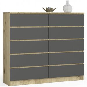 Komoda Kuba 140 cm 10 zásuviek dub artisan/sivá