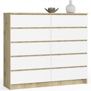 Komoda Kuba 140 cm 10 zásuviek dub artisan/biela