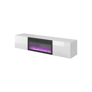 Závěsný TV stolek LICO s krbem 180 cm bílý