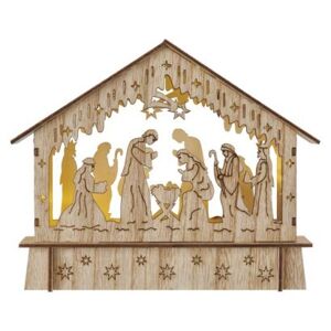 Drevený LED vianočný betlehem s časovačom Bethle 15 cm teplá biela