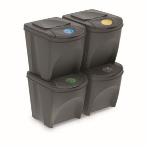 Sada 4 odpadkových košů Soorti na tříděný odpad 4 x 25 l šedá