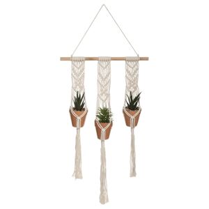 Umělé květiny v trojitém závěsném květináči BOHO 3 Macrame bílá