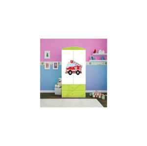Dětská skříň Babydreams 90 cm hasičské auto zelená