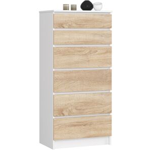 Komoda Kuba 60 cm - 6 zásuviek biela/sonoma