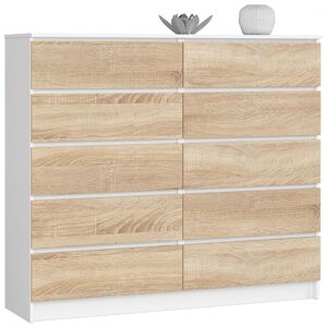 Komoda Kuba 140 cm 10 zásuviek biela/dub sonoma
