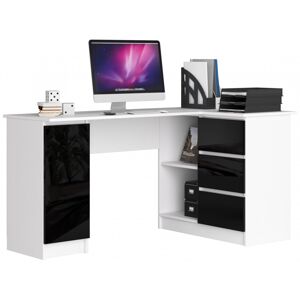 Rohový písací stôl B20 155 cm biely/čierny lesk pravý