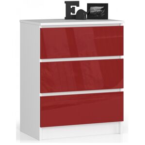 Komoda Kuba 60 cm - 3 zásuvky biela/červená