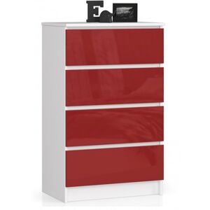 Komoda Kuba 60 cm - 4 zásuvky biela/červená