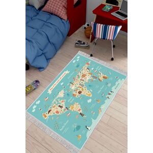 Dětský koberec Mapa zvířecího světa modrý