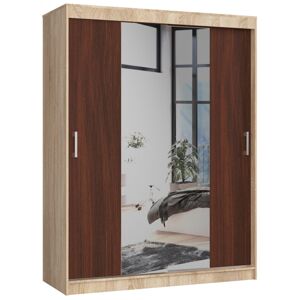 Šatníková skriňa so zrkadlom Reton 150 cm dub sonoma/wenge