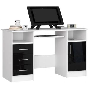 Volně stojící psací stůl Ana 124 cm bílý/černý lesk