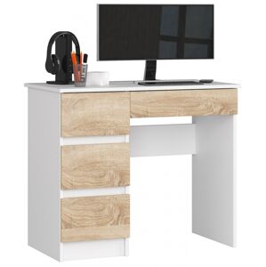 Písací stôl A-7 90 cm biely/dub sonoma ľavý