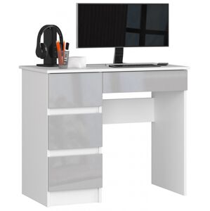 Písací stôl A-7 90 cm biely/světle šedý lesk levý
