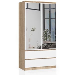Šatníková skriňa Star so zrkadlom 90 cm dub sonoma/biela