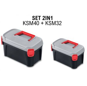 Sada kufrů na nářadí 2 ks SMARTTIX 38 x 23,4 x 22,5 cm černo-šedo-červená