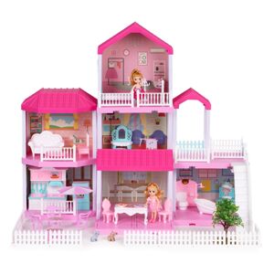 Velký domeček pro panenky VILLA s nábytkem růžový