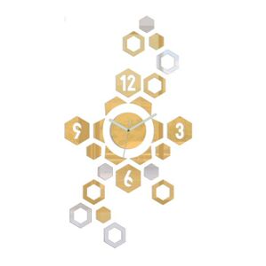 3D nalepovacie hodiny Hexagon zlato-zrkadlové
