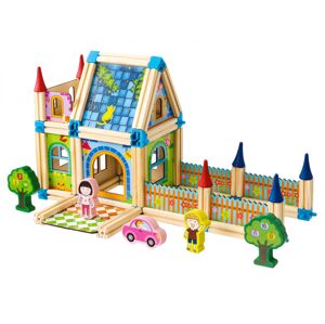 Drevené stavebné kocky 6v1 House EcoToys hnedé