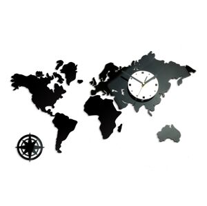 3D nalepovacie hodiny Continents čierno-biele
